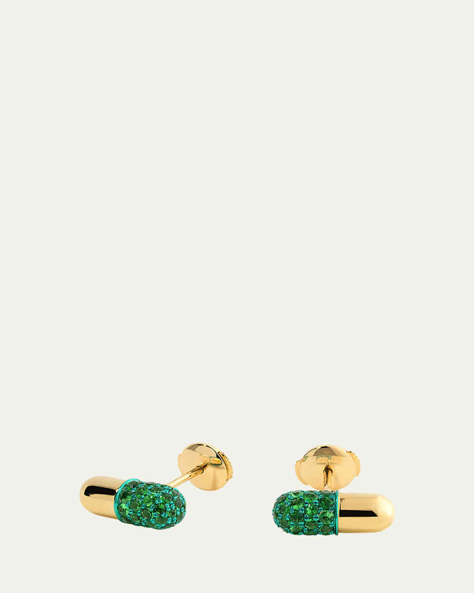 18k Yellow Gold Tsavorite Pill Stud Earrings
